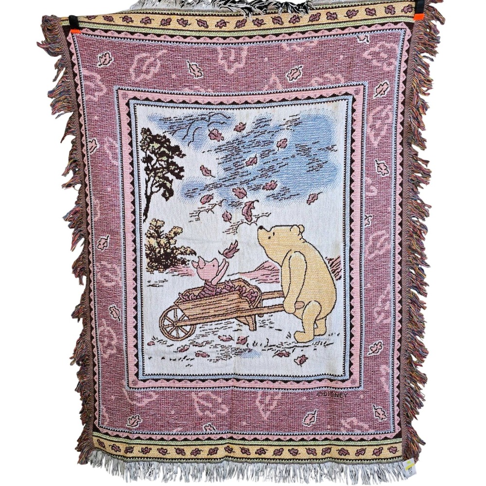 Disney Classic Pooh Woven Tapestry Throw Blanket Autumn Piglet 43x32 Made in USA